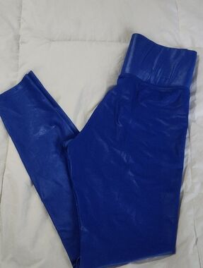 Carbon38 Shiny Royal Blue Spandex High Rise Leggings Womens Medium